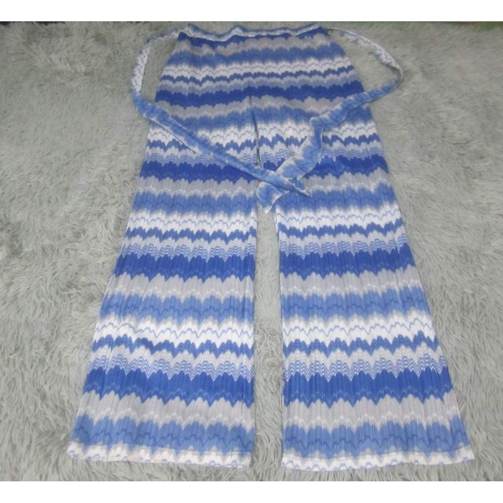 Fair Child Pants Womens XL Blue Gray Wide Leg Belted Stretchy Polyester